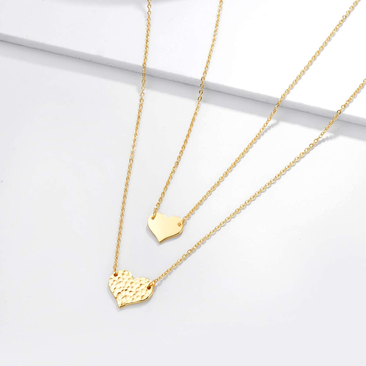MEVECCO Layered Heart Pendant Necklace,18k Gold Plated Love 2 Heart Love Tiny Dainty Layering Pendants Necklaces Jewelry for Women