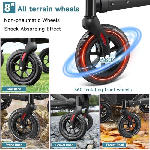 Walkers for Seniors, Rollator Walker with Seat, 8" Rubber Wheels All Terrain Rollator Walker with Backrest, Aluminum Walkers Built-in Cable, Foldable and Adjustable Height for Seniors, Black