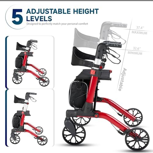 Walkers for Seniors with Seat Foldable, Rollator Walker with 4 Wheels, Narrow Rolling Walker with Brakes