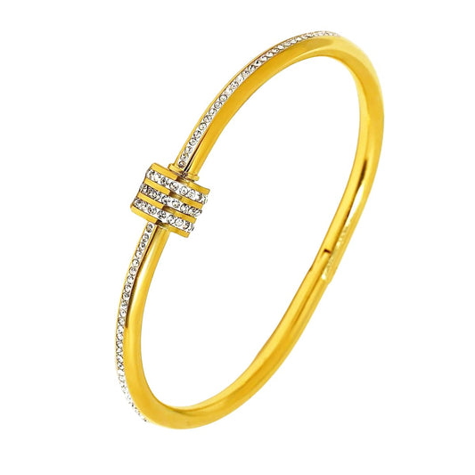 18K Gold Plated Bangle Bracelet for Women Personalized Cubic Zirconia Stainless Steel Bracelets Oval Tiny Waist Bangles Bracelets Gifts for Love (Spiral)