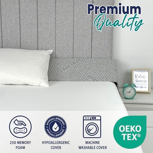 Bed Wedge Pillow for Headboard Gap Filler Queen Size - High Density Memory Foam Headboard Pillow Wedge Prevents Items Falling - Triangle Mattress Spacer with Pockets