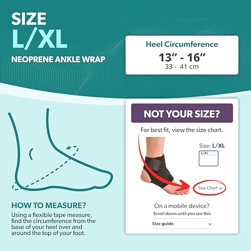 BraceAbility Neoprene Water-Resistant Ankle Brace | Compression Foot Wrap for Swimming, Running, Surfing, Diving, Exercise, Athletic Support & Protection, Sprains, Tendonitis and PTTD Pain (L/XL)