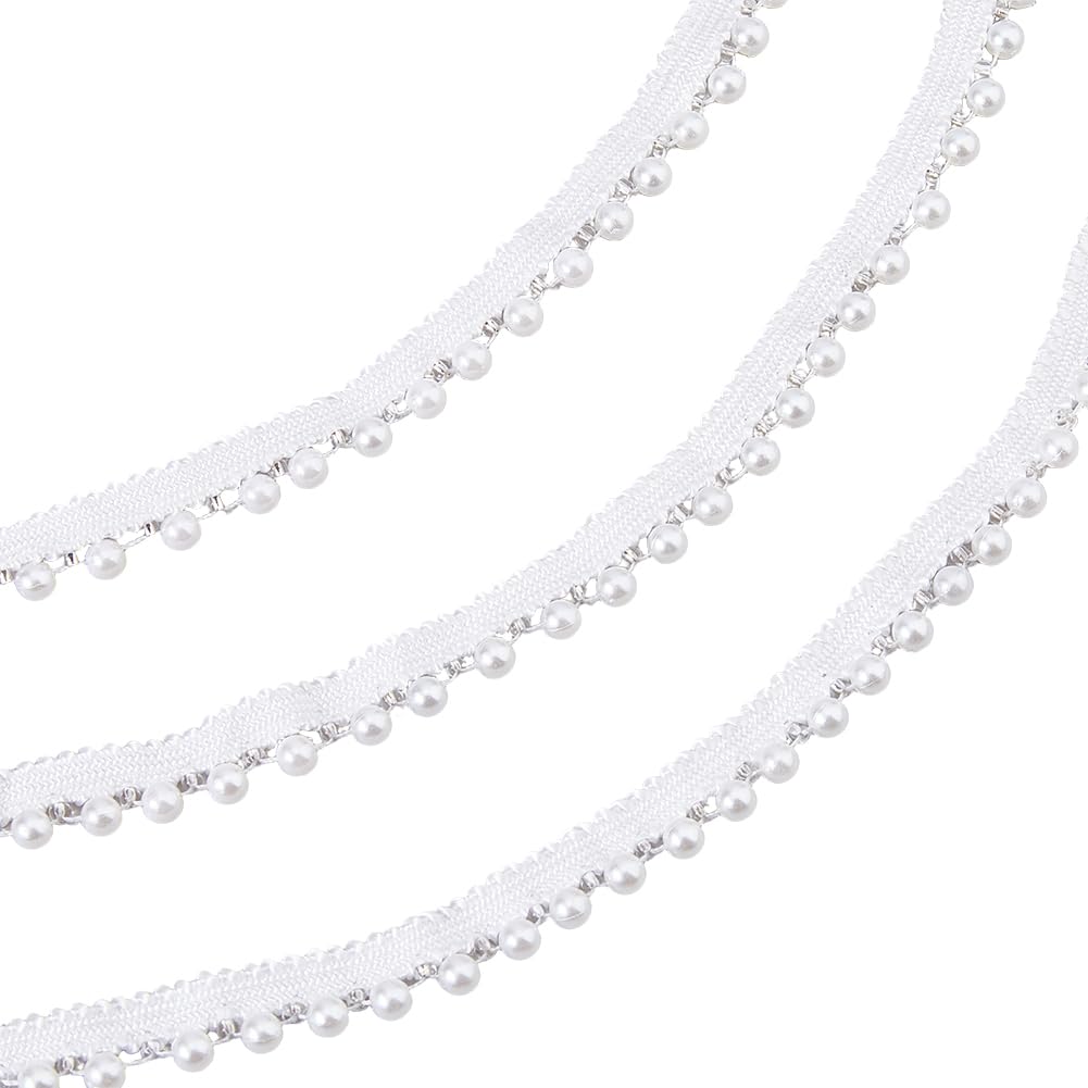 TNKBREEZE 100 Yards White Polyester Lace Trim with Attached Plastic Pearl Beads Decorative Ribbon for Adult Clothing Embellishment Dressmaking Costume Design and Special Occasion Accessories