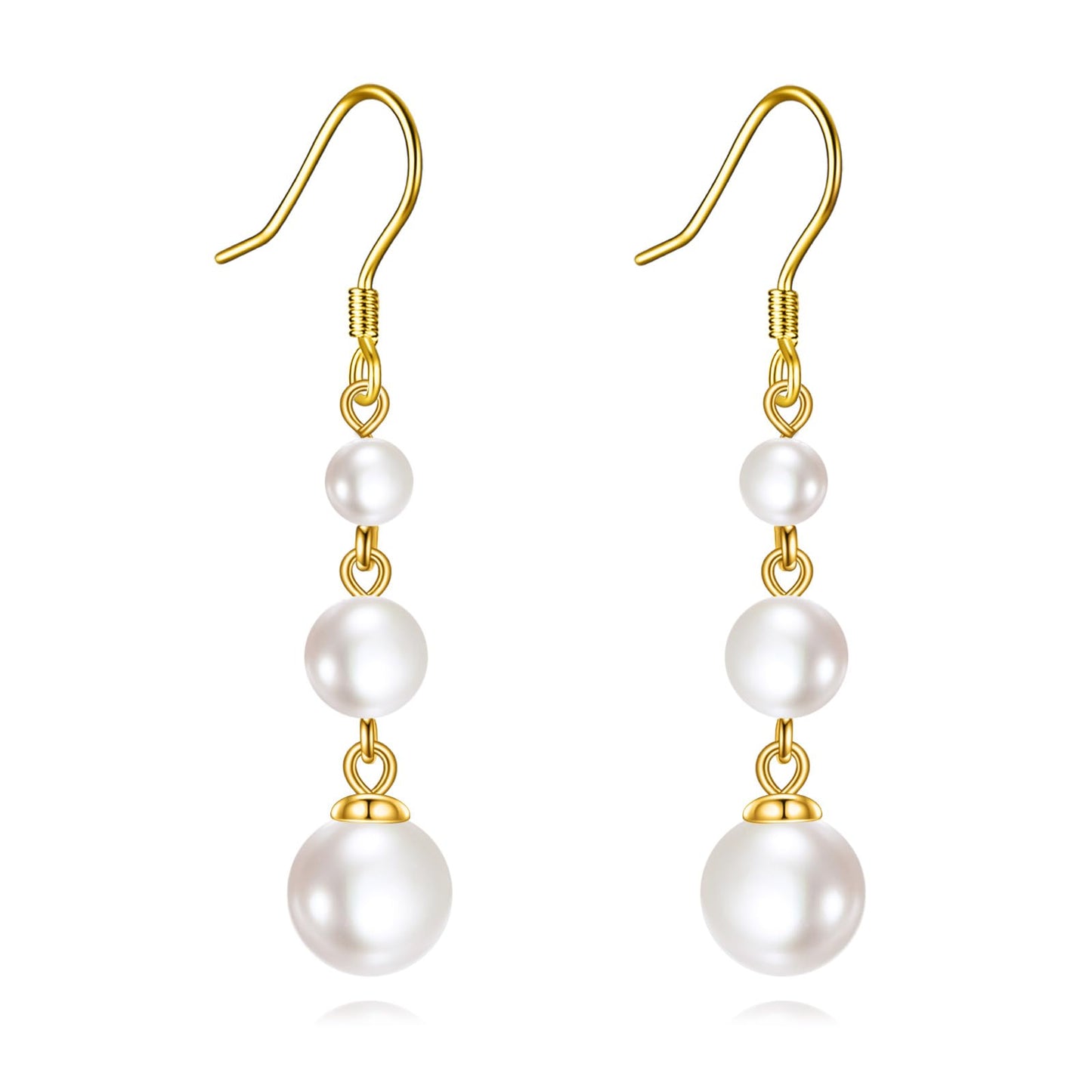 925 Sterling Silver Pearl Dangle Earrings Three Pearls Drop Jewelry Birthday Gifts for Women (Pearl-Gold)