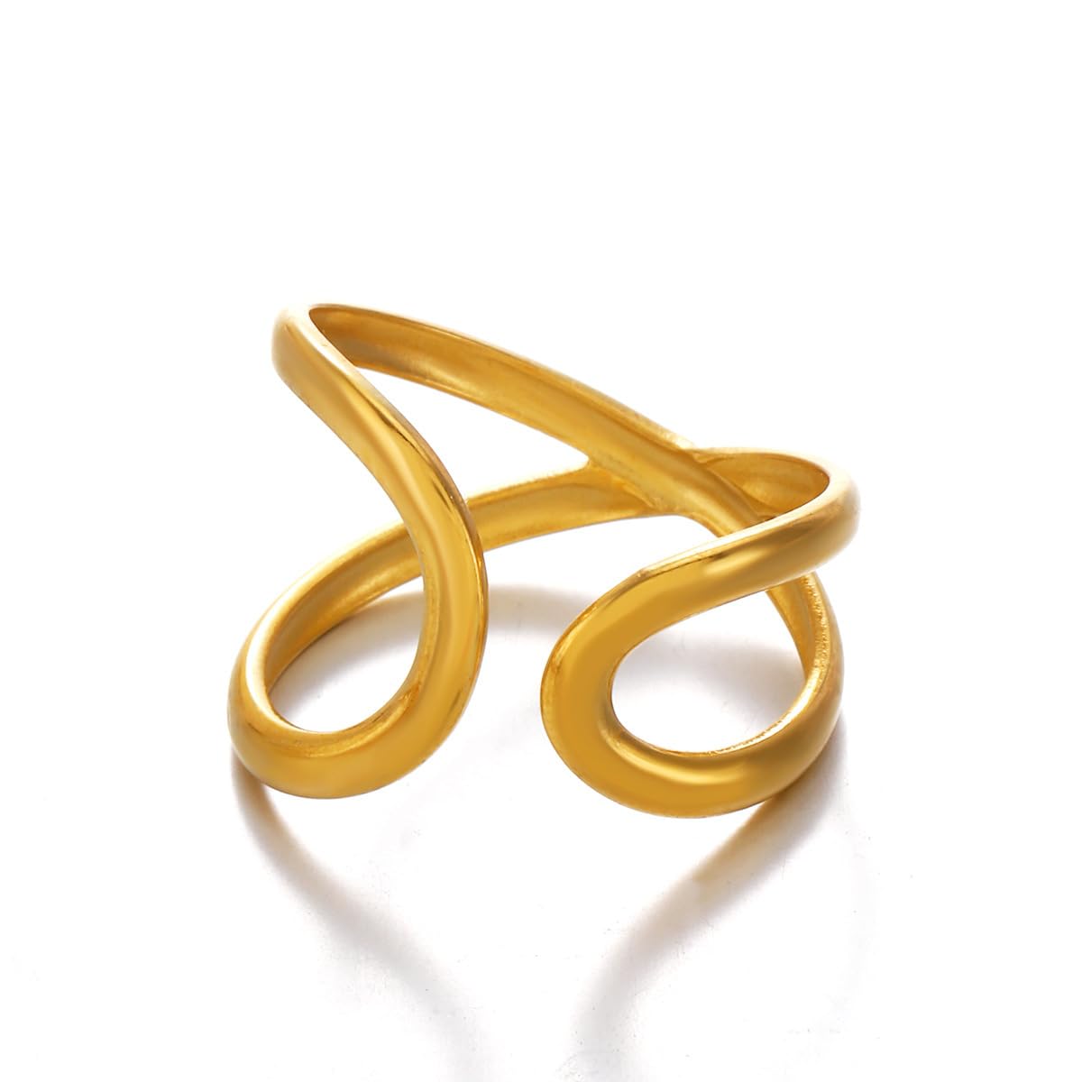 AIETUE Chunky Rings For Women, Gold Silver Thumb Ring Asymmetrical Wavy Curve Ring Adjustable Non Tarnish Dainty Stainless Steel New Year Anniversary Birthday Jewelry Gift (Voguish-Gold Gen 2)