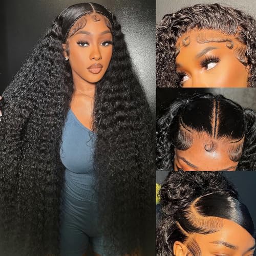 200% Density 22 Inch 13x6 Deep Wave Lace Front Wigs Human Hair Curly HD Lace Front Human Hair Wig Pre Plucked 100% Real Human Hair No Synthetic Blend No Tangle No Shedding Triple Lifespan 3X