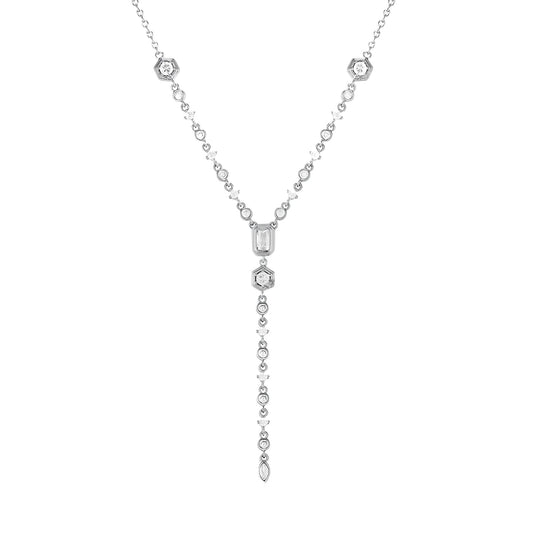925 sterling Silver Lariet Necklace, 14K Yellow Gold Long Y Necklace with Zircon Geometric Long, Vintage Charm Silver Lariat Jewelry Accessories, Simple Shiny Gold Lariet Necklace for Women