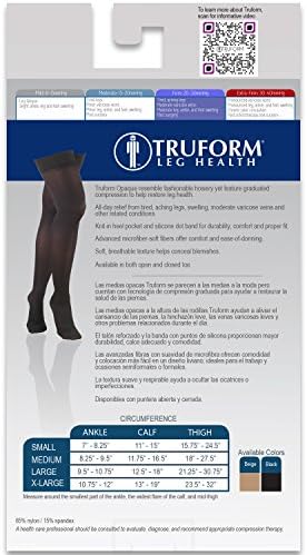 Truform Women's Compression Stockings, 20-30 mmHg, Thigh High Length, Open Toe, Opaque, Black, X-Large