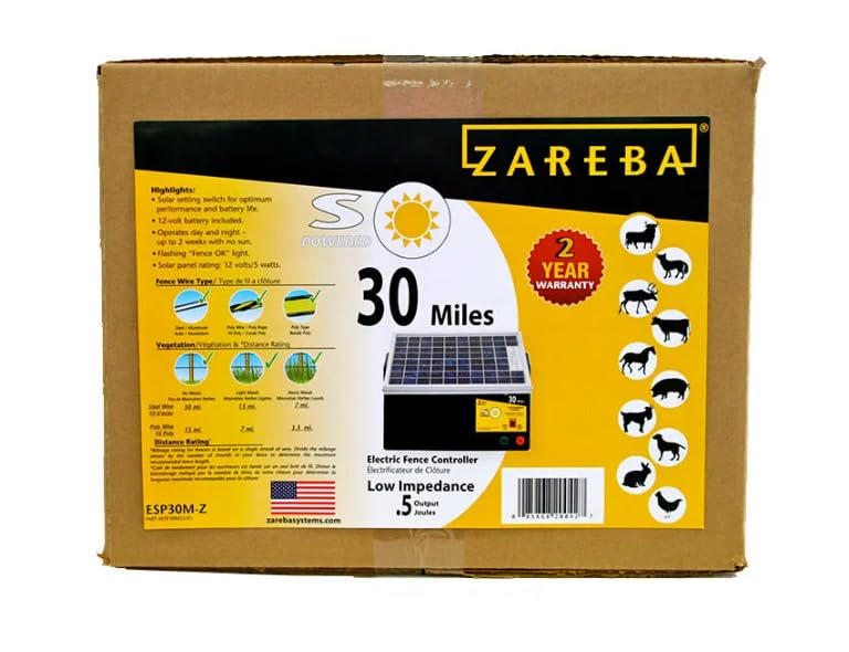 Zareba ESP30M-Z 30-Mile Solar-Powered Low-Impedance Electric Fence Charger