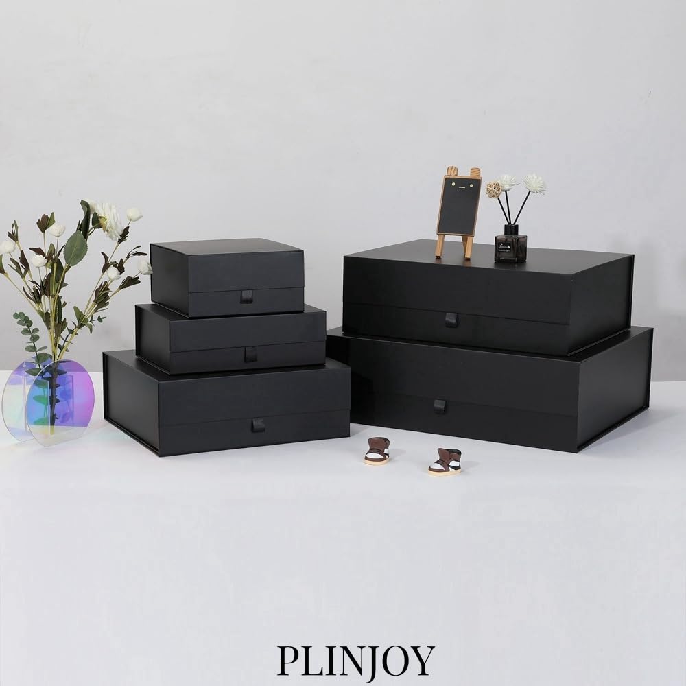 PLINJOY Extra Large Black Gift Box 16.5x14x5.5 Inches,Gift Boxs for Presents with Lid Magnetic Closure Collapsible,Groomsman Proposal Box,Birthday, Christmas,for Clothes and Large Gifts