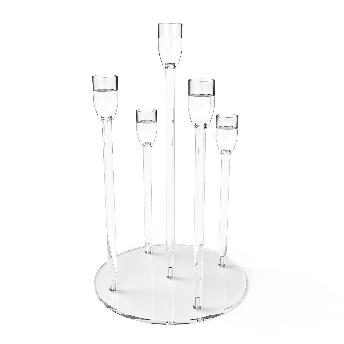Candelabra Centerpieces for Tables 5 Arm Clear Candle Holder Fit 0.87" LED Pillar Taper Candlestick with Round Base for Christmas New Year Decoration (5 Arm Candelabra)"