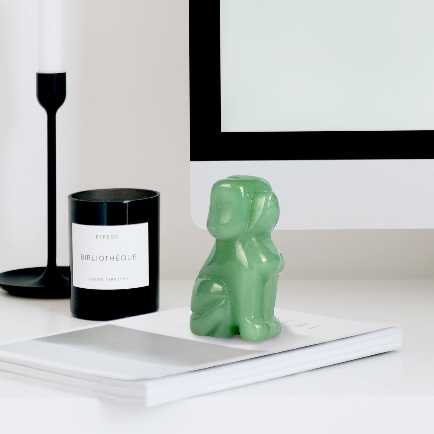 Artistone 2" Green Aventurine Dog Crystal Animals Figurine Carved Jade Stone Puppy Dog Statue Sculpture Craft Home Decorations