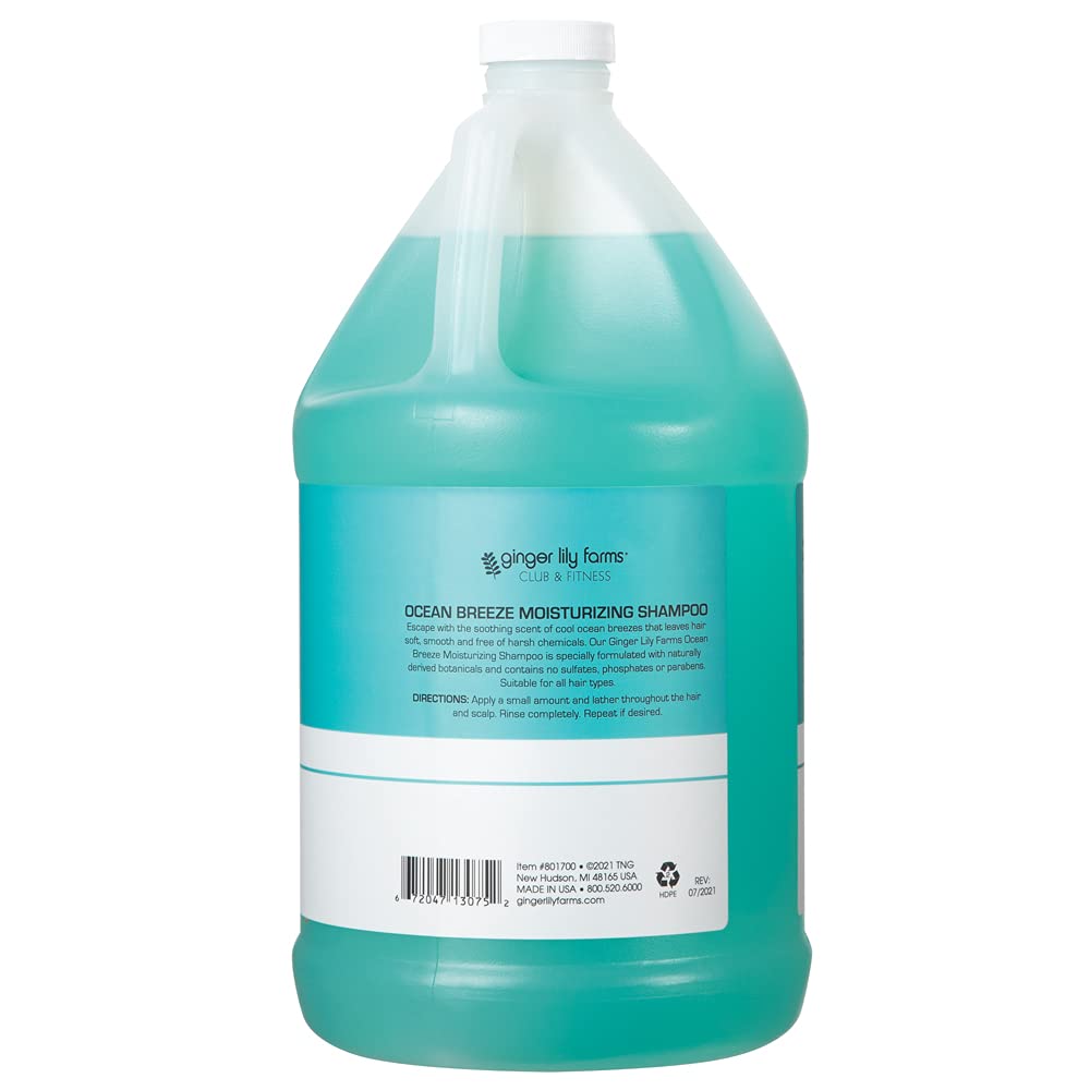 Ginger Lily Farms Club & Fitness Moisturizing Shampoo for All Hair Types, 100% Vegan & Cruelty-Free, Ocean Breeze Scent, 1 Gallon (128 fl oz) Refill