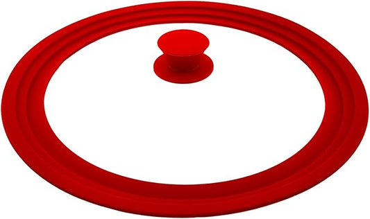Universal Lid for Pot,Pan,Skillet Fits 8.5", 9.5,10 Cookware Silicon lid Dishwasher Safe, Replacement Lid Vented Tempered Glass with Heat Resistant Silicone Rim By HR Huare Technology, Red,1 Pack