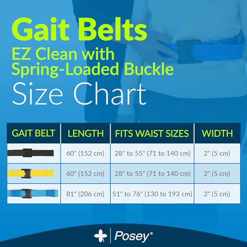 Posey 6546 Premium EZ Clean Gait Belt with Spring-Loaded Buckle – Black, 60” – Walking Belt – Qty. 1 – Home Care