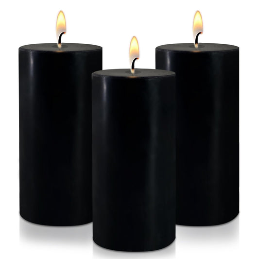 2.8" x 6" Hand-Poured Unscented Candle, Dripless Pillar Candle Set of 3, Long Lasting Burning, Approx 120 Hours Burn Time, Rustic Country Style, for Wedding, Dinner, Christmas and Home Decor, Black