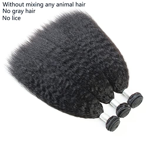 Yaki Straight Weave Human Hair Bundles Kinky Straight Remy Hair 3 Bundles 14 14 14 inch 12A Unprocessed Brazilian Virgin Hair Extensions Natural Color