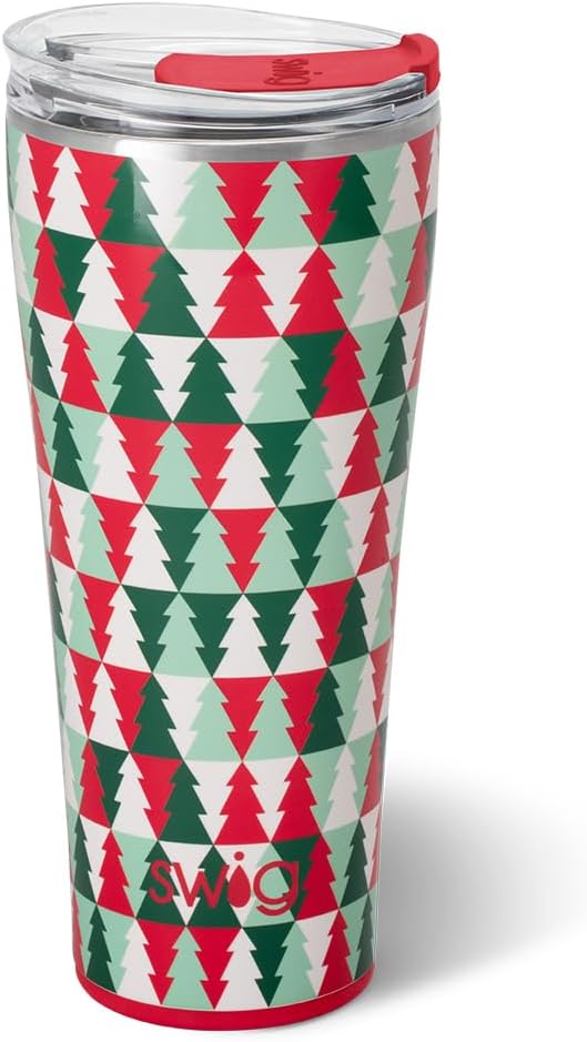 Swig Life 32oz Insulated Tumbler, Travel Coffee Tumbler with Lid, Cup Holder Friendly Travel Coffee Mug, Stainless Steel, 32 oz, Reusable Insulated Mug with Lid (Perfect Pines)