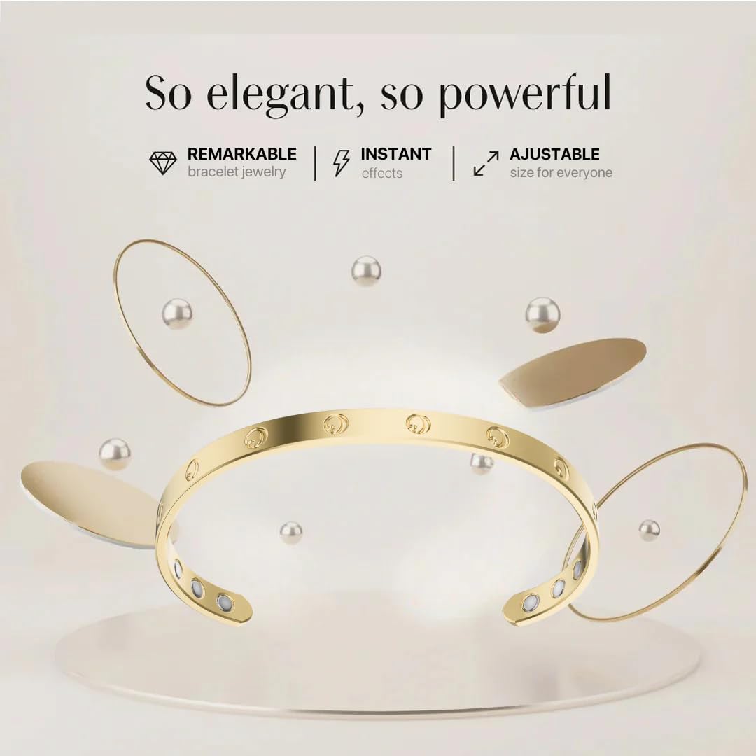 CALMI - Magnetic Wellness Bracelet with Adjustable Stainless Steel Design - 18K Gold-Plated - Wearable Magnetic Field Accessory for General Wellbeing | Unisex (Gold)