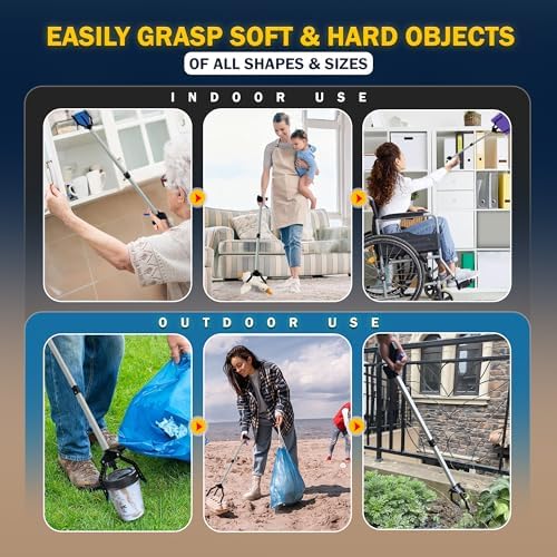 3 Claw Grabber Reacher Tool Heavy Duty, 2025 Updated 32" Lightweight, Foldable, Wide Jaws, Steel Cable, Rubberized Strong Grip Garbage Trash Picker Upper Grabber for Seniors Pick Up Stick Pickup Tool