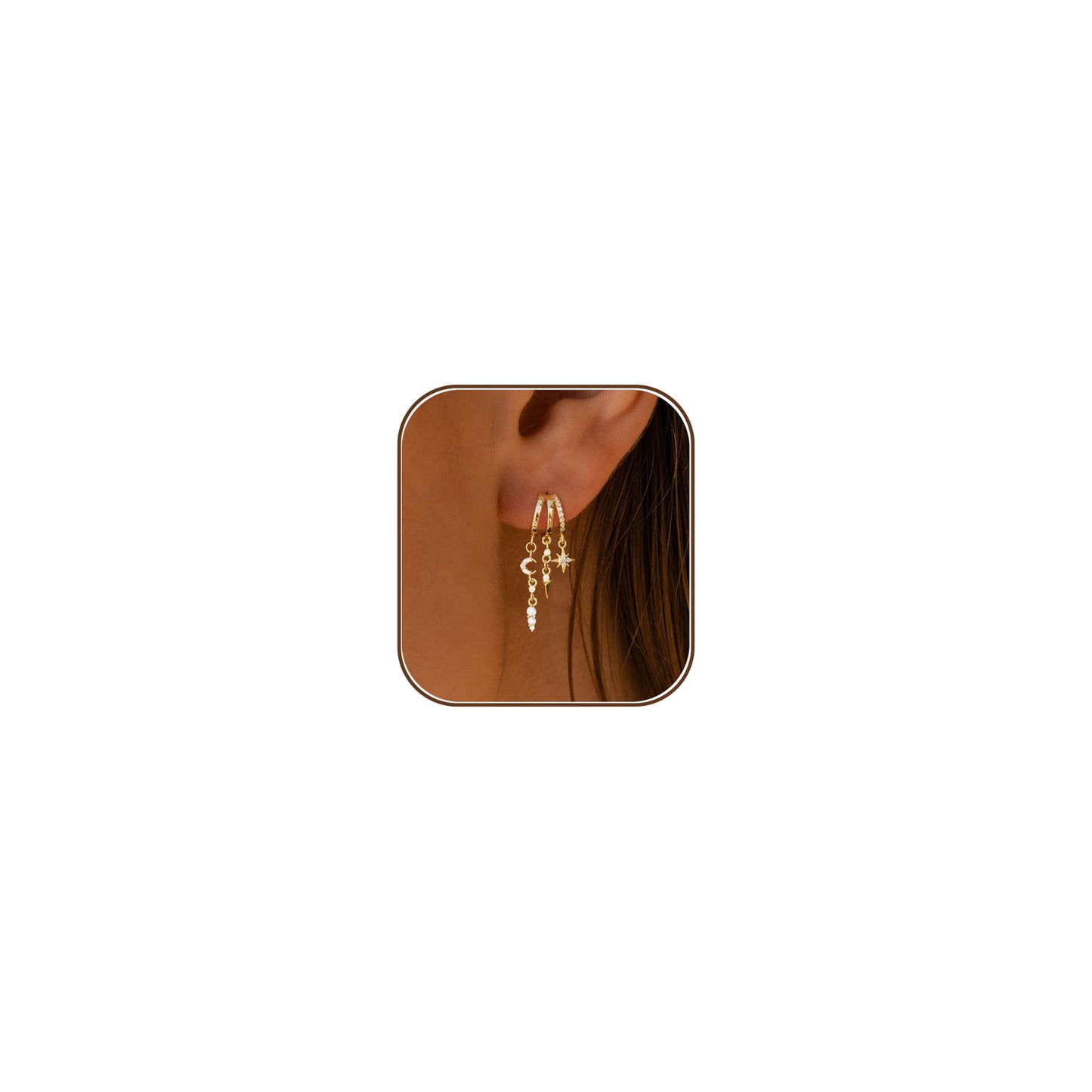 SELSHE Dangle Earrings for Women,14K Gold Plated Long Star Earrings Dainty Drop Moon Earrings Hypoallergenic Huggie Earrings for Women Trendy Womens Jewelry