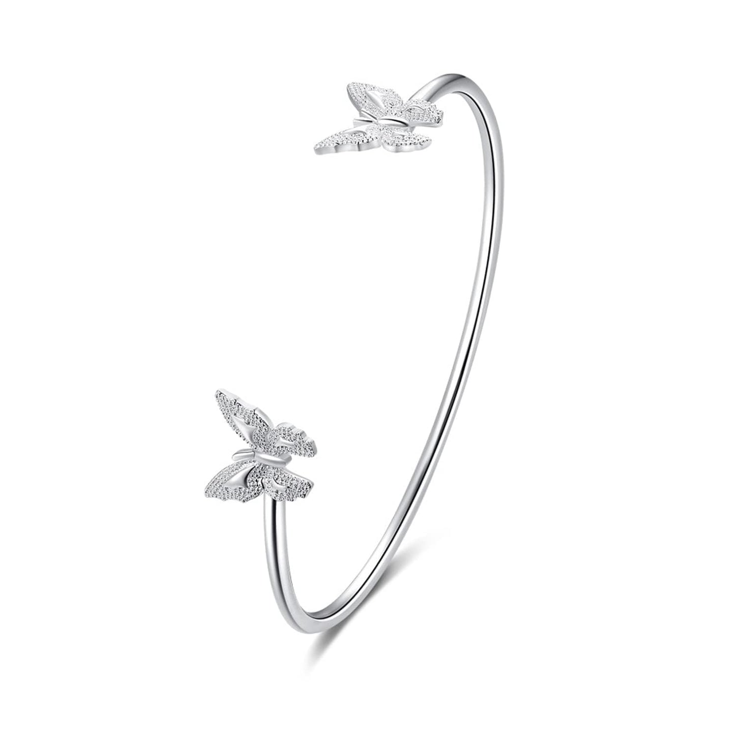 Handmade 925 Sterling Silver Butterfly Bangle Bracelet Open Adjustable Cute Butterfly Cuff Bracelet Minimalist Silver Bangle Boho Classic Bracelet Trendy Jewelry for Women Teen Girls Birthday Gifts