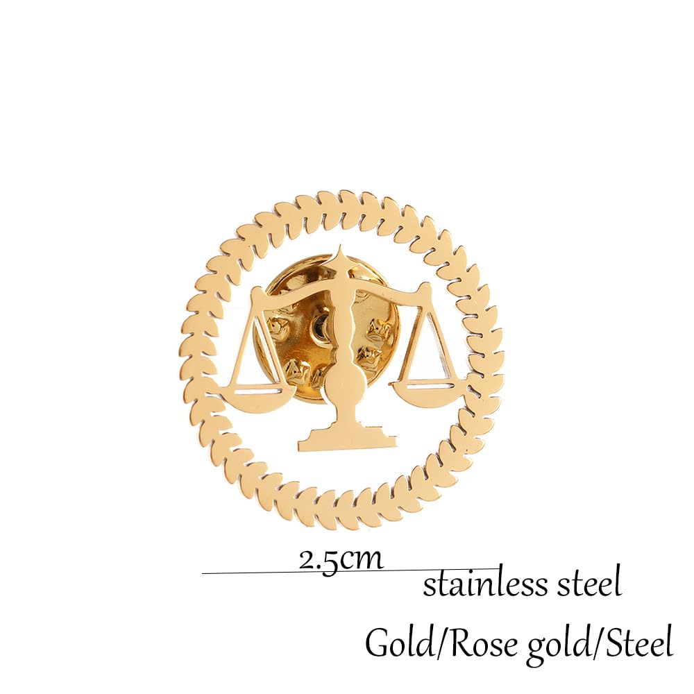Metal Balance Badges Suit Brooch Libra Scales Brooches For Men (gold pin+tie clip)