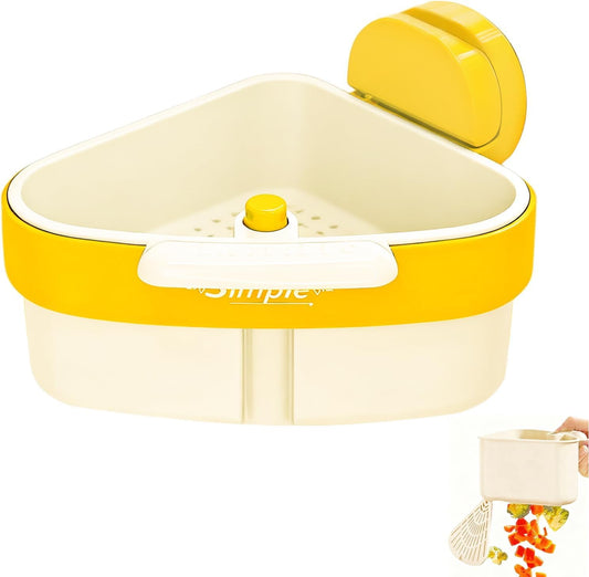 2026 New Suction Cup Sink Strainer | Corner Sink Strainer | Sinks Trash Food Waste Catcher | Triangle Storage Rack with Drain Hole | Press Automatic Dumping Sinks Drainer Basket (Yellow)