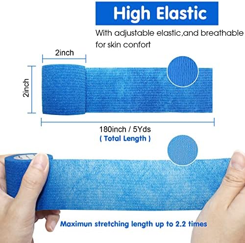 Self Adherent Cohesive Bandage 2"x5 Yards First Aid Bandages Stretch Sport Athletic Wrap Vet Tape for Wrist Ankle Sprain and Swelling,Blue(24 Rolls)