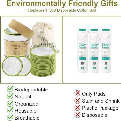 28 Pack Reusable Cotton Rounds with Washable Laundry Bag and Round Box|Travel Essentials for Skincare, Makeup Remover Pads and Storage|Reusable Makeup Remover Pads