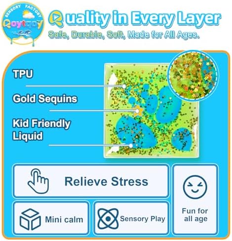 Squishy Liquid Sensory Gel Tiles 12 Packs - Square Sensory Fidget Toys for Stress Relief, Sensory Play & Portable Fun, Washable Sensory Floor Tiles for Kids in Home, Classroom, Travel