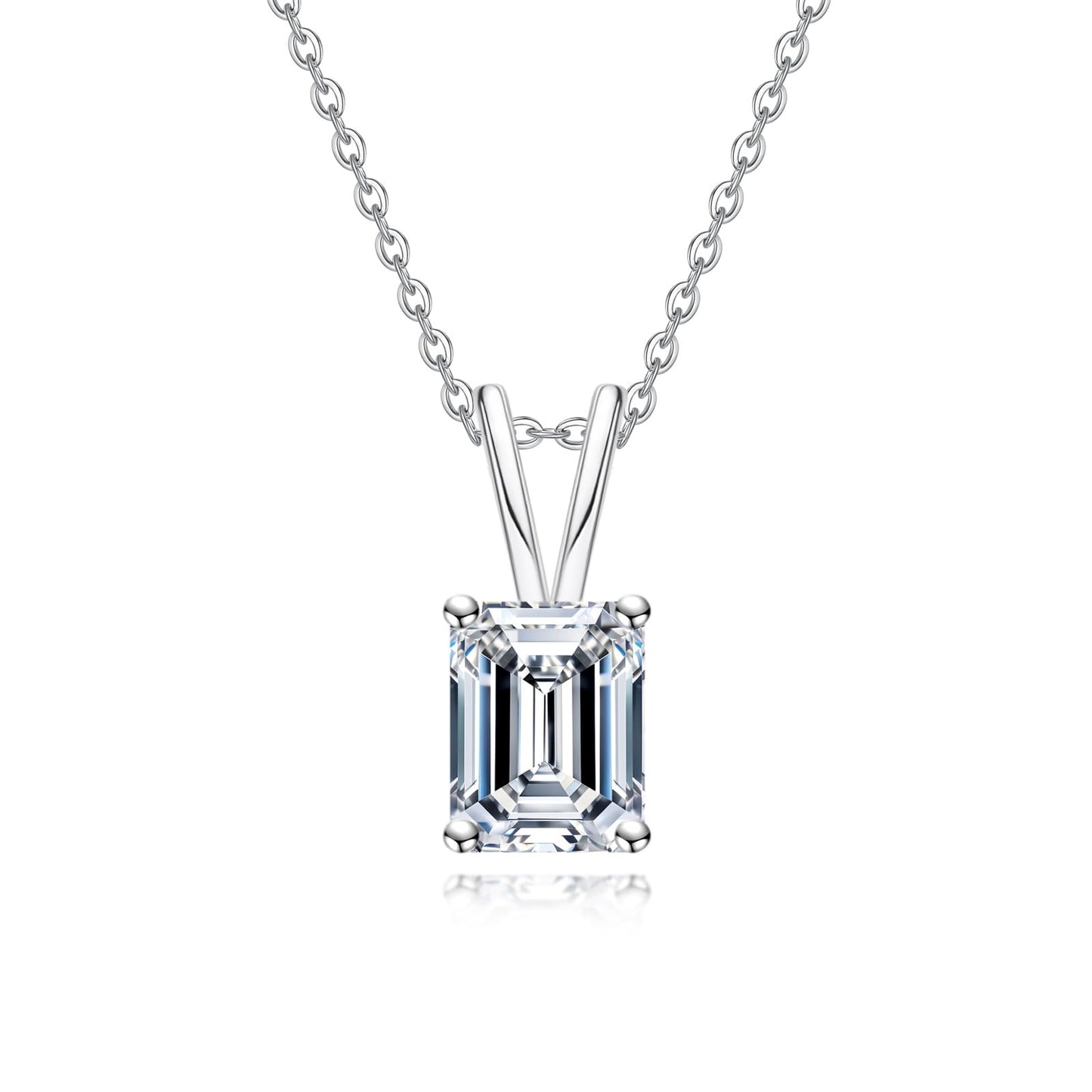 AnuClub Emerald Cut Moissanite Pendant Necklace 2CT D Color VVS1 925 Sterling Silver Everyday Wear Necklace for Women Wife Her with Certificate, 40+2+3cm Adjustable Chain