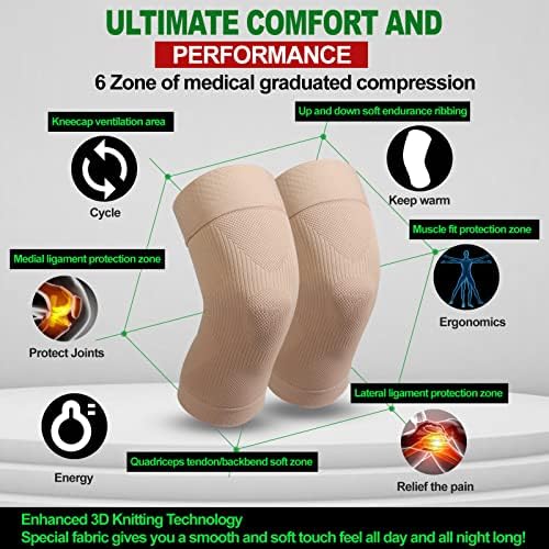 KEKING Orthopedic Brace for Tendinitis, Arthritis, ACL, MCL, Injury Recovery, Meniscus Tear, Knee Pain, Aching Knees, Patellar Tendonitis and Arthritis, Knee Compression Sleeves 2 Pack, Beige M