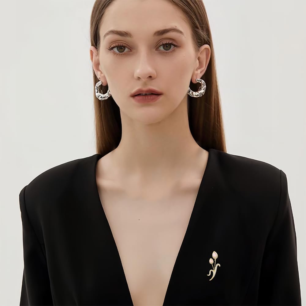 EMEGCY Gold Tulip Brooch for Women Tulip Brooch Pin 18K Gold Plated Tulips Flower Lapel Pin Rhinestone Flower Jewelry Gift for Wife Birthday Anniversary Christmas