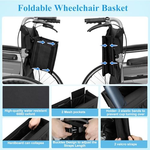 Dotday Wheelchair Basket for Back, Large Capacity Wheelchair Backpack Storage Bag with Cup Holder