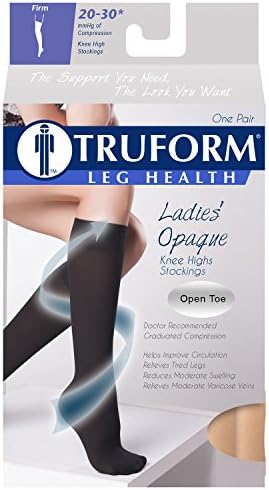 Truform Women's Compression Stockings, 20-30 mmHg, Thigh High Length, Open Toe, Opaque, Beige, X-Large