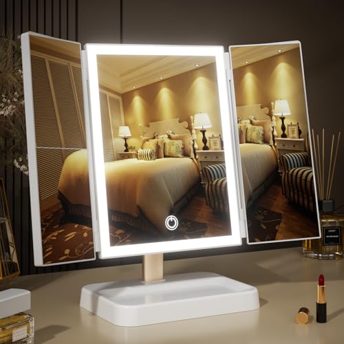 for Mom Makeup Mirror Vanity Mirror with Lights, 14.4" L x 9.1" W Rechargeable Lighted Mirror with 1X 2X, 3X, Magnification, Color Temperature Options, Gifts