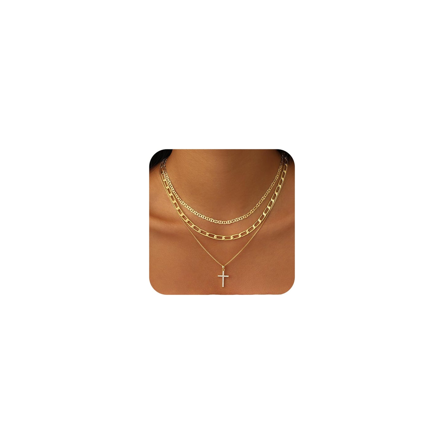 Nancomy Layered Gold Cross Necklaces for Women, Stack Stackable 14K Gold Plated CZ Cubic Zirconia Pendant Necklace Set Dainty Choker Layering Necklaces for Women Faith Jewelry Religious Gift