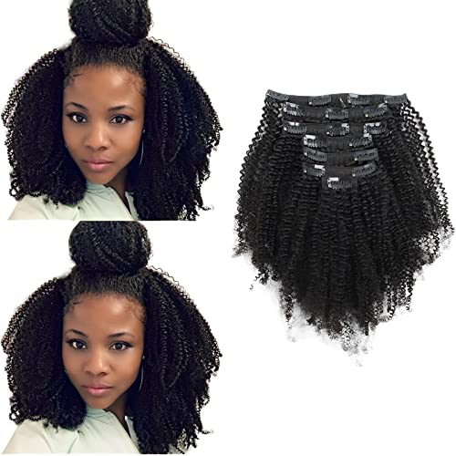 ABH AMAZINGBEAUTY HAIR Afro Coily Clip in Hair Extensions Real Human Hair 4B and 4C Double Wefts Remy Coily Clip ins for African Americans 120 Grams 7pcs 17 Clips, #1B Natural Black 14 Inch