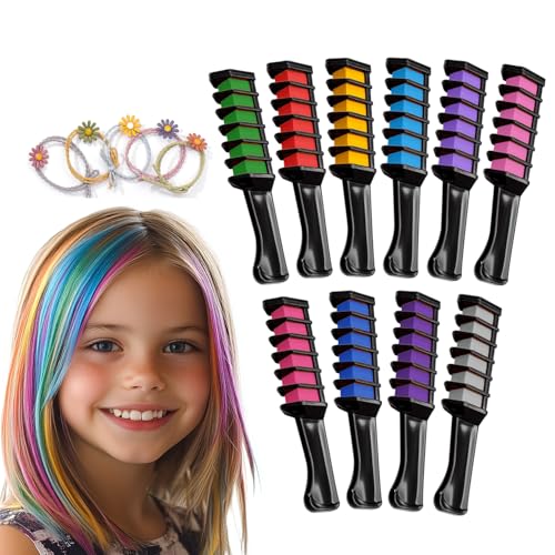 Magicat Hair Chalk for Girls I 10 Temporary Hair Colors for Kids + 5 Hair Ties I Washable & Non-Toxic I Gifts for Girls I Halloween Party Favors
