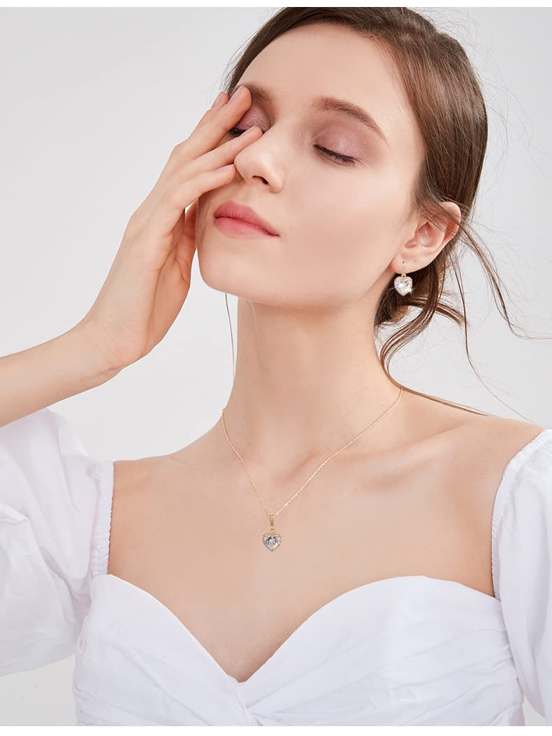 Mycitta Bridal Jewelry Set for Women - 925 Sterling Silver Dainty Small Love Heart Shape CZ Crystal Cubic Zirconia Rhinestone Necklace Earrings Set for Wedding Party Prom Gold Tone