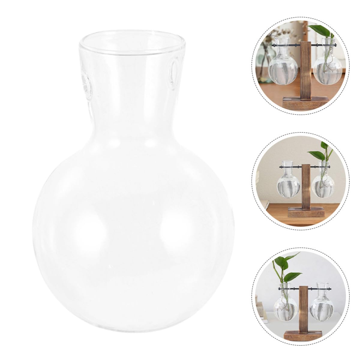 MINAOLULUS 3pcs High Borosilicate Glass Plant Pot with Wood Stand, Desktop Propagation Vase for Hydroponic Plants and Flowers, Glass Terrarium Planter for Home Décor