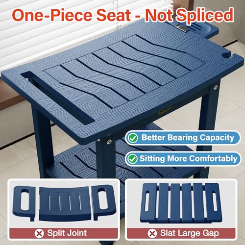 YEFU Shower Chair for Inside Shower: 21 Inch Oversized Waterproof/No Maintenance - Shower Stool with Shelf & Handle 400 LBS - Bathrooms/Outdoor - Non-Slip Easy Assemble Bench for Adult/Elderly/Navy