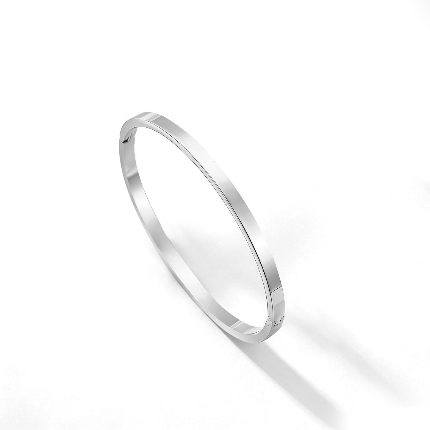 MARYLAX Silver Bangle Bracelets for Women, Sterling Silver Plated Oval Bracelet Silver Bangles for Women, Trendy Stackable Friendship Bracelets Polished Finish Love Bracelet Christmas Birthday Gifts