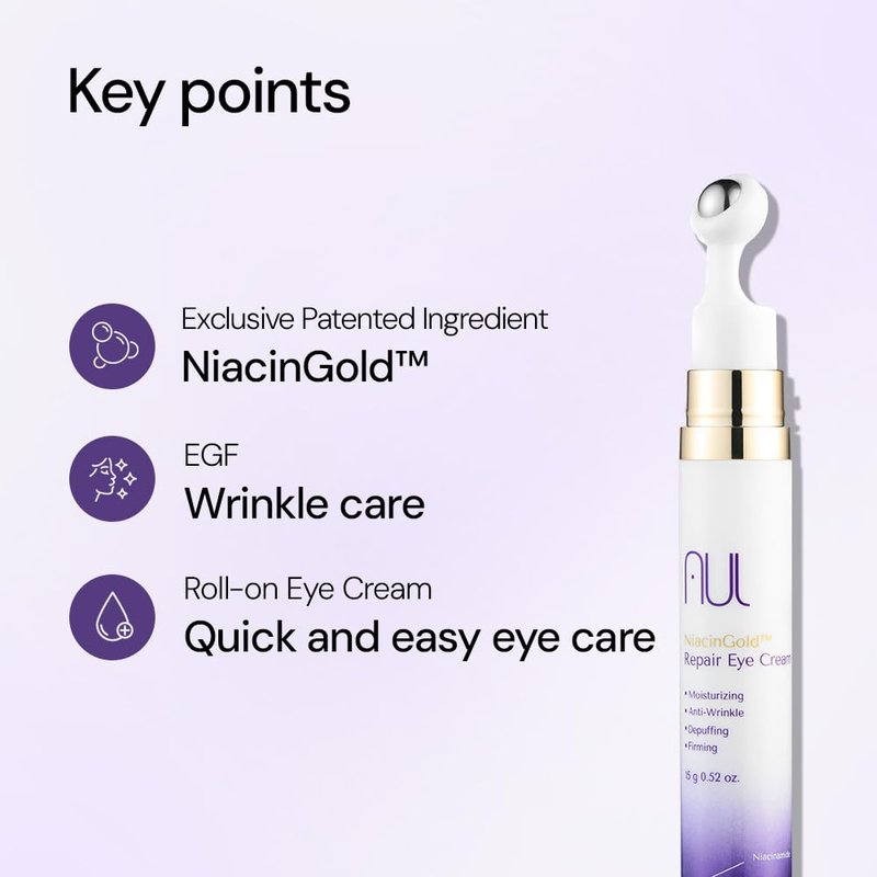 AUL NiacinGold Eye Cream 15g ㅣ Korean Skincare ㅣ Hydrating Lightweight Serum ㅣ Niacinamide + Gold Complex ㅣ Stainless Roll-On Applicator ㅣ Eye Puffiness & Elasticity Care