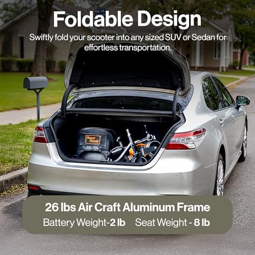 SuperHandy Passport Mobility Scooter for Adults - Foldable, 3 Wheel, Airline Travel Friendly - 13 Mile Range, 48V 2Ah Li-Ion Swappable Battery System (1 Li-Ion Battery)