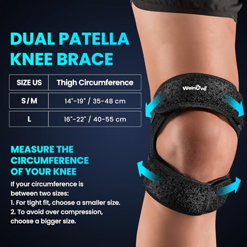 Welnove Patellar Tendon Support Strap - 2 Pack Knee Braces for Men and Women - Knee Pain Relief Adjustable Knee Strap for Running,Workout, Arthritis, Jumper, Tennis Injury Recovery (Black, S/M)