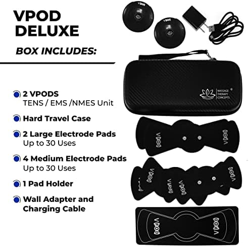 VPOD Deluxe TENS Unit Muscle Stimulator with EMS Therapy for Muscle Recovery, Back Pain Relief, Neck Pain Relief and Sciatica Pain Relief, 24 Modes, Wireless, Portable, and Bluetooth-Enabled