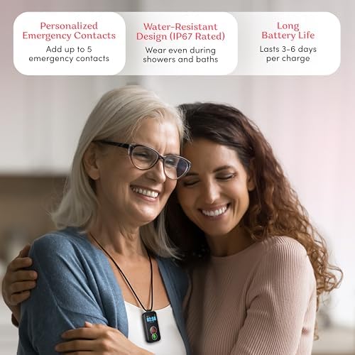 Cellular Medical Alert Necklace with Emergency Button for Elderly, 24/7 Monitoring, Fall Detection for Seniors, Water-Resistant, Wearable Pendant with 2-Way Communication, GPS Tracking
