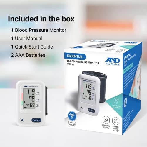 A&D Medical Wrist Blood Pressure Monitor for Home Use - UB-525, BP Adjustable Cuff (5.3-8.5"/13.5-21.5 cm) One Button Operation, 60 Reading Memory, 2 AAA Batteries